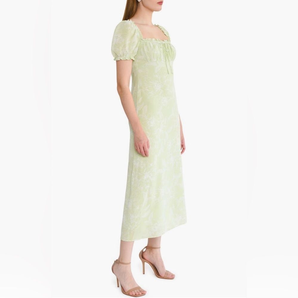 Wayf Light Green Floral Square-Neck Puff Sleeve Midi Dress - Picture 4 of 9